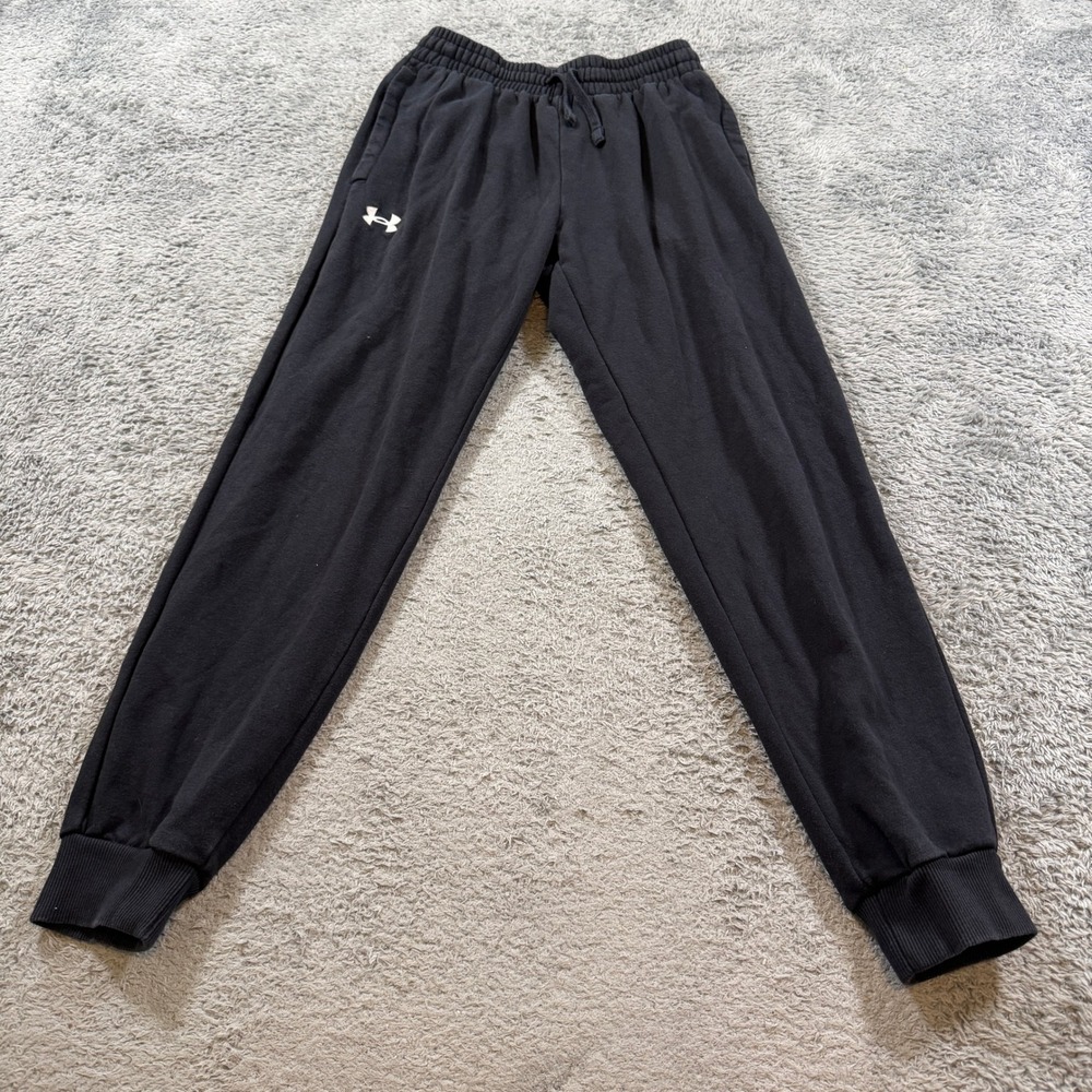 Under Armour Mens Rival Fleece Joggers Small Black Gym Sweatpants Drawstring S